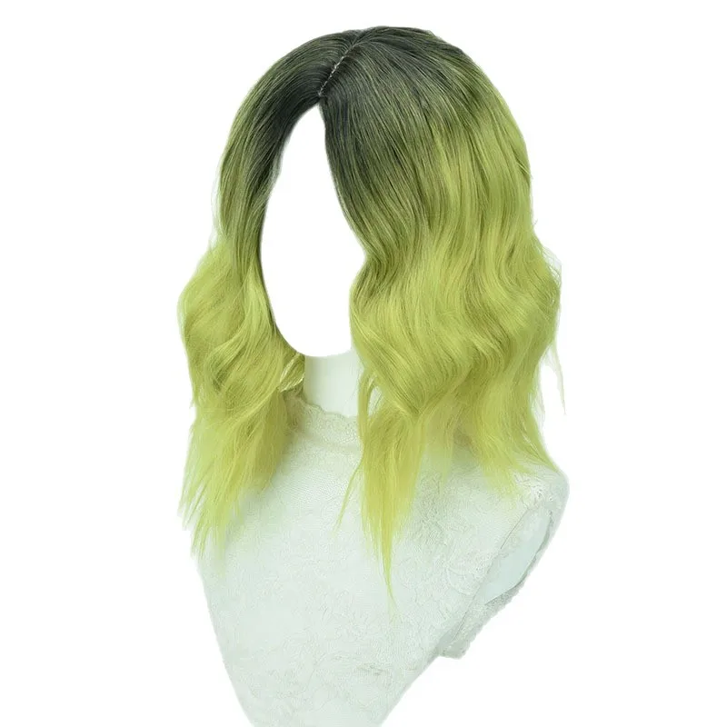 Female Short Wig For Cosplay Style Middle Parting Black And Green Headgear Fashionable And Realistic Made Of Simulation Hair