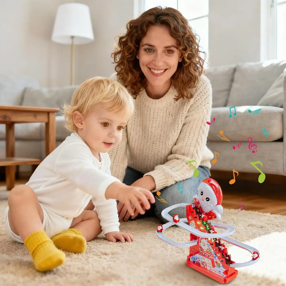 Brinquedo de Natal Papai Noel Subindo Escadas, Brinquedo Elétrico de Papai Noel com Luz e Música, Brinquedos de Natal para Meninos, Meninas e Crianças Pequenas W1N5