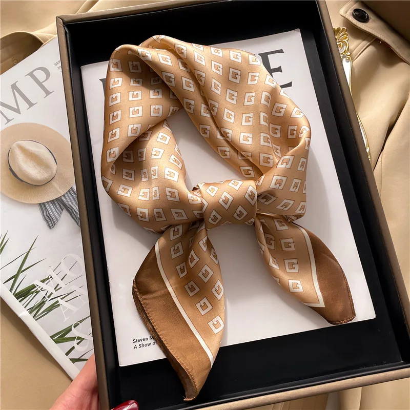 

New Korean Small Square Silk Scarf Women 70cm Letter Printed Scarf Square Shoulder Hair Band Wholesale Headscarf Hair Accessory
