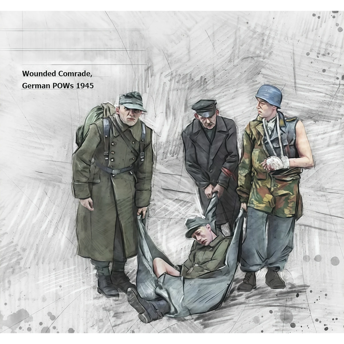 

1/35 scale resin unpainted model kit, military theme, carrying a wounded comrade (4 people), unassembled and unpainted GK, 1850R