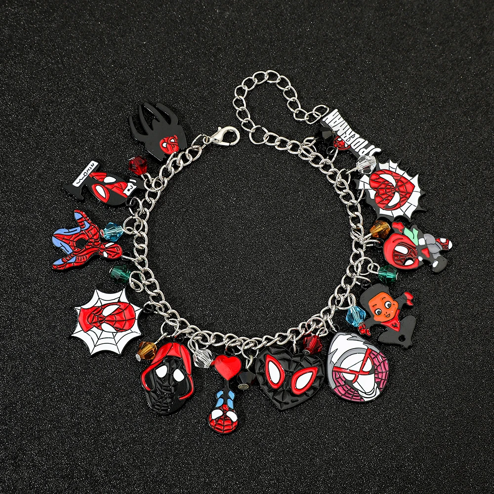 Marvel Spiderman Bracelet for Women, Avengers Superhero Enamel Charm, Pendant Bangles, Hand Chain Accessories, Trendy Gifts