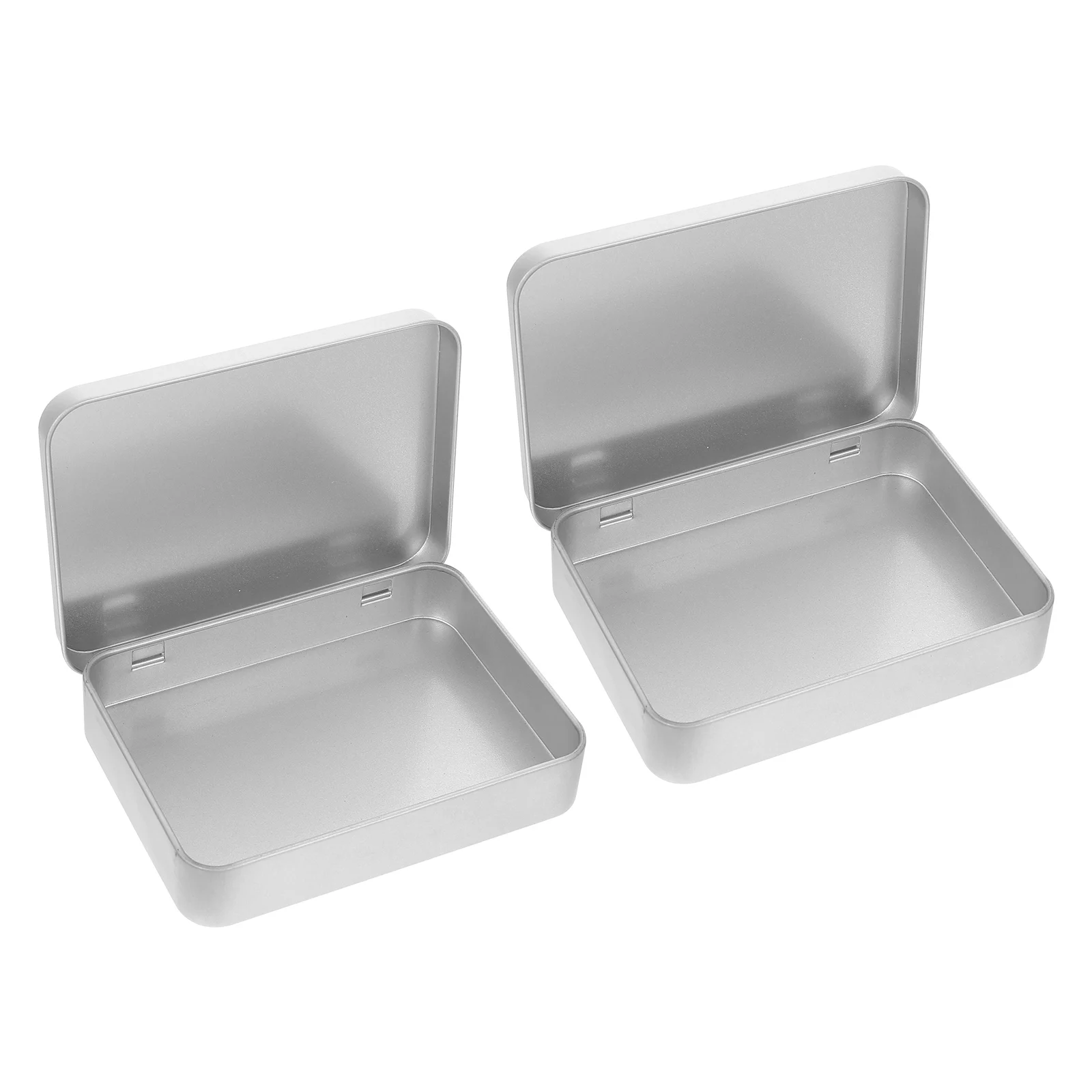 

2pcs Tinplate Boxes Silver Metal Food Candy Box Containers Hinged Lid Storage Candy Keepsakes Jewelry Coin Box