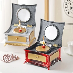 Classical Rotating Dancer Ballerina Piano Music Box Jewelry Organizer Ballerina Wind-Up Music Box Storage Organizer With Mirror