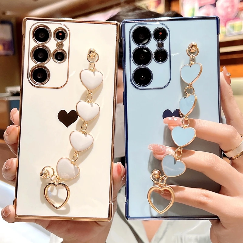 Luxury Love Heart Bracelet Phone Case For Samsung Galaxy A13 A53 A12 A52 5G S20 FE S22 S21 Ultra S22 Plus A23 A33 A52S 4G Cover