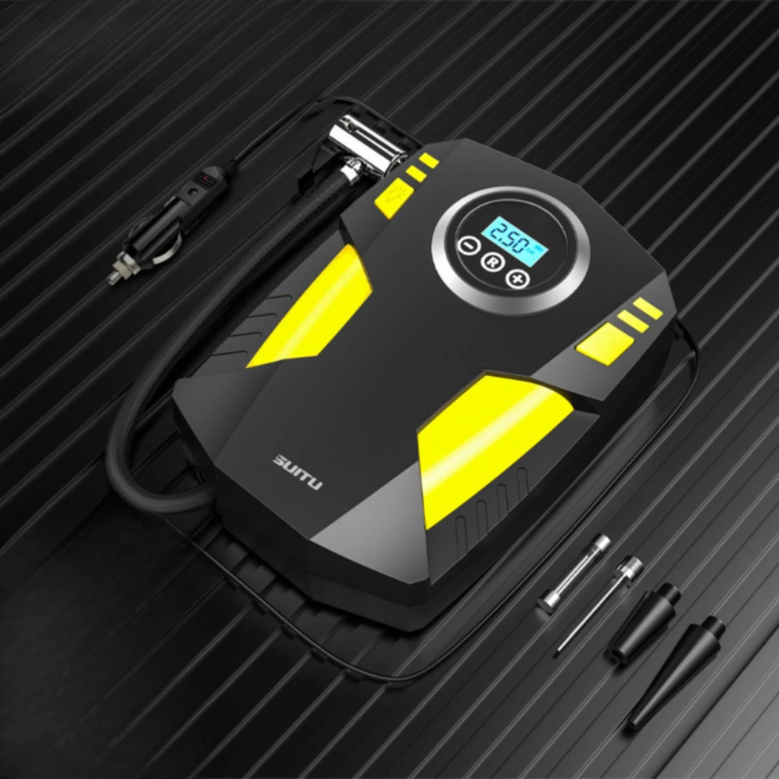 Portable Air Compressor with Pressure Gauge 12V Tire Inflator with LED Light Tire Inflator Mini Car Air Pump Quick Inflation view 3
