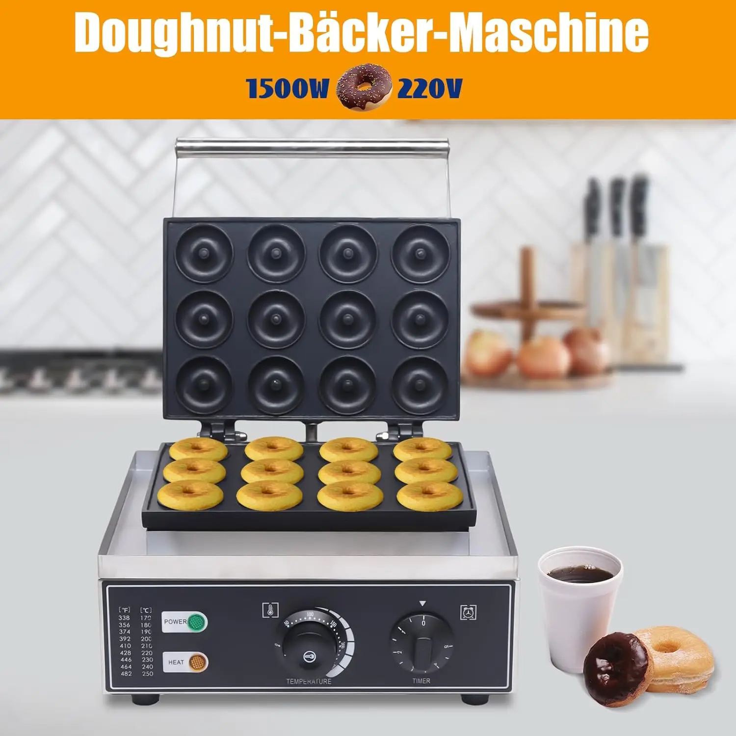 Электрическая машина для изготовления пончиков с 12 отверстиями, машина для изготовления пончиков с антипригарным покрытием, нагрев 5 мм, 50-300, двухсторонняя постоянная температура,