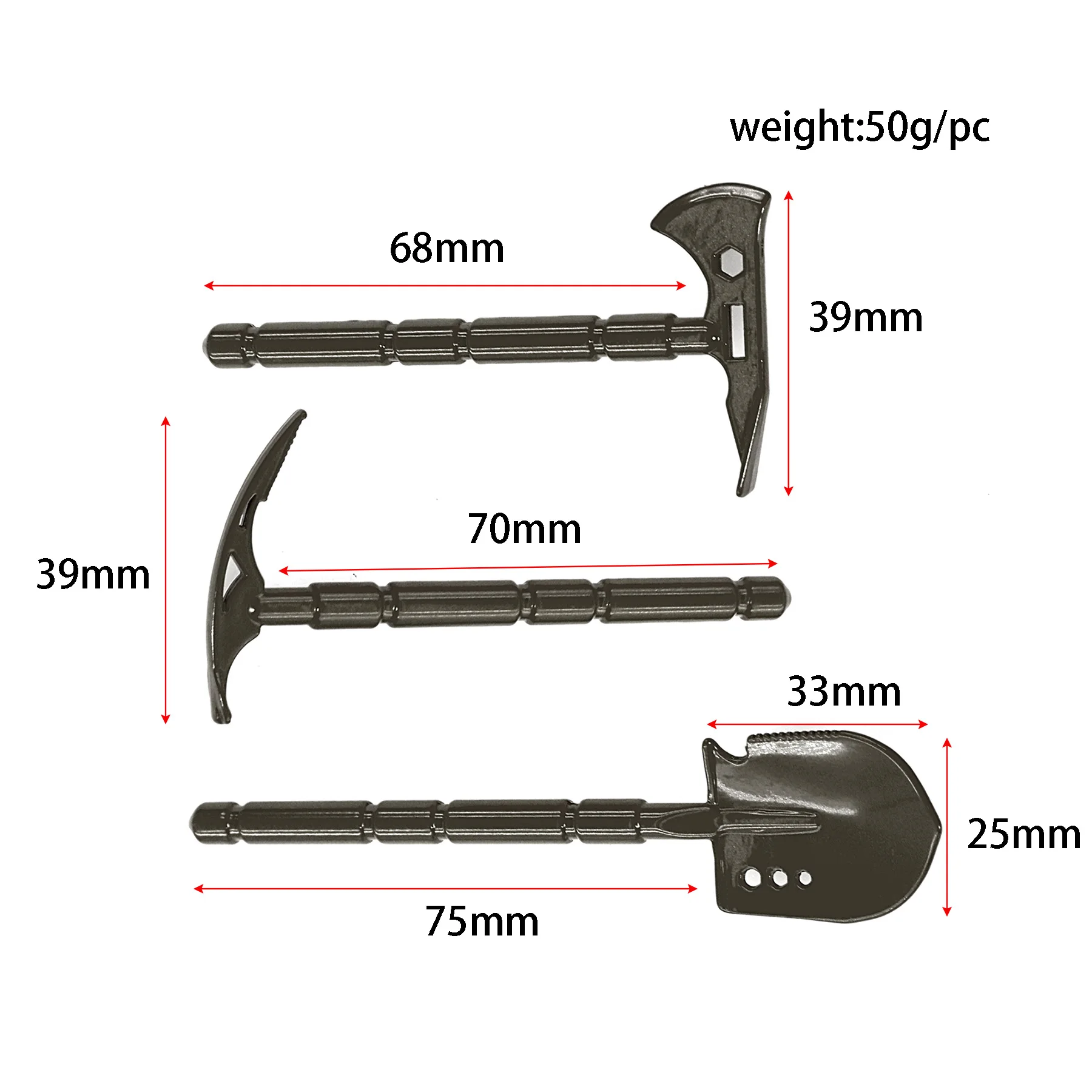 1/10 1/8 RC Crawler Simulation Shovel 3-teiliges Set – dekorative Teile für TRX4 Defender RC4WD D90 SCX10 MK07 Tank 300