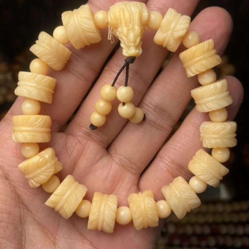 Natural, unprocessed camel bone, chicken oil yellow carved bracelet for men and women