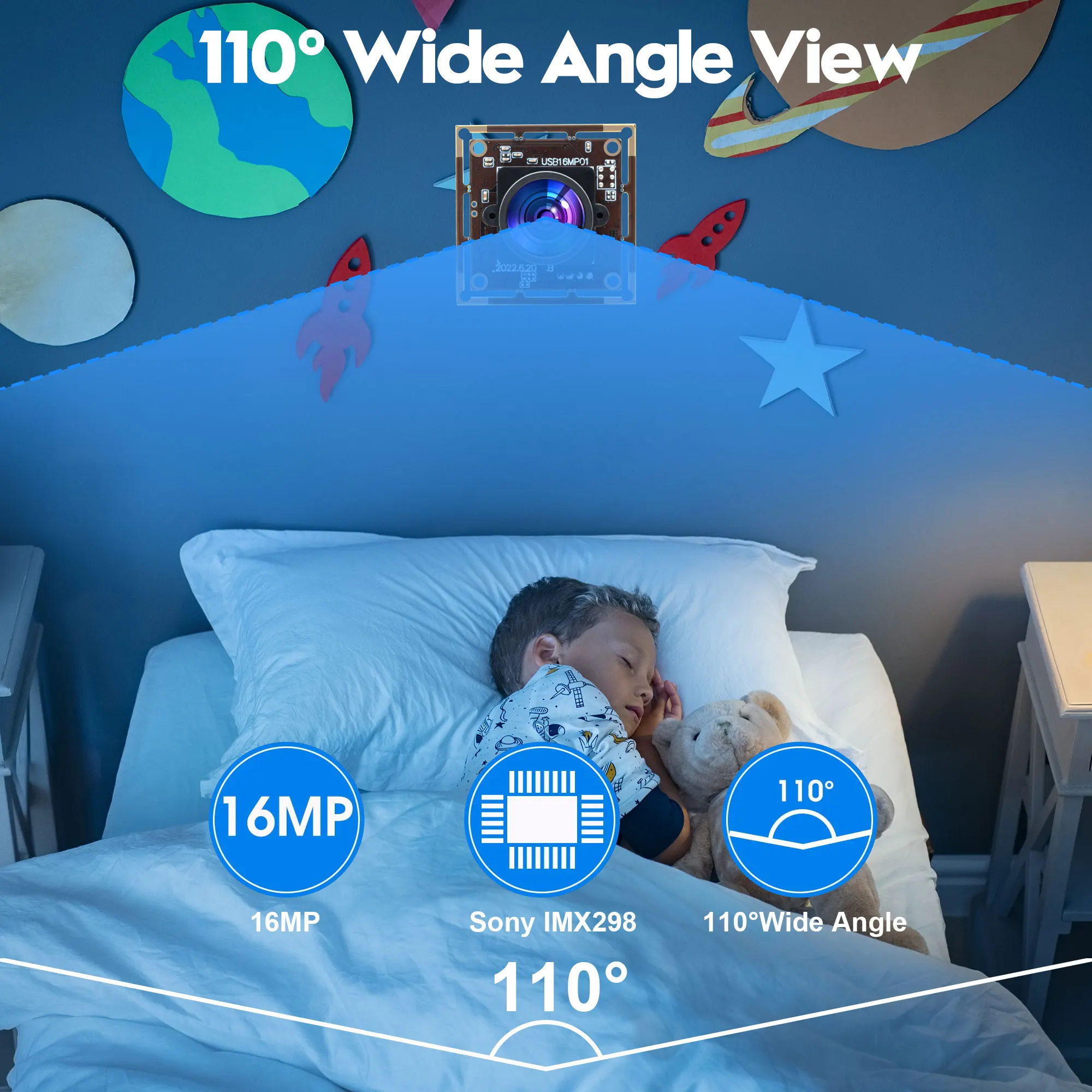 

ELP Wide Angle USB Camera Module 16MP USB Webcam with 110 Degree Low Distortion Lens for Industrial Equipment