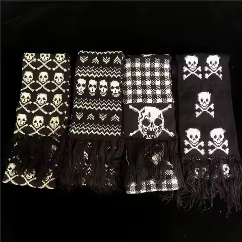 Hip Hop Scarf Unisex Women Men Luxury Brand Knitted Shawl Winter Warm Neckerchief Design Skull Long Wrap Fringes