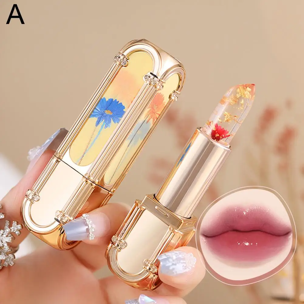 Gelatina Cambia colore Rossetto Temperatura idratante Petali trasparenti Cambiando Trucco labbra Rossetto Balsamo di cristallo Fiore J3w6