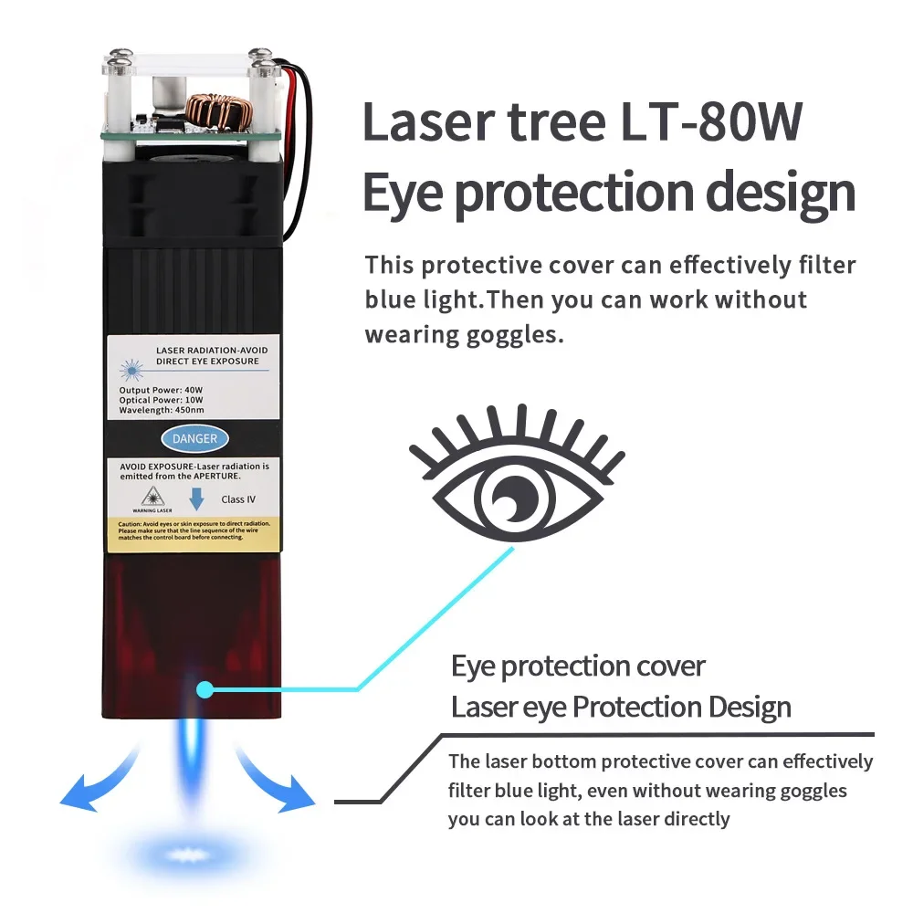 Compressed Facula 20W/40W Laser Head For CNC Engraving Machine 3D Printer 450nm TTL PWM Laser Module For Cutting Milling Wood