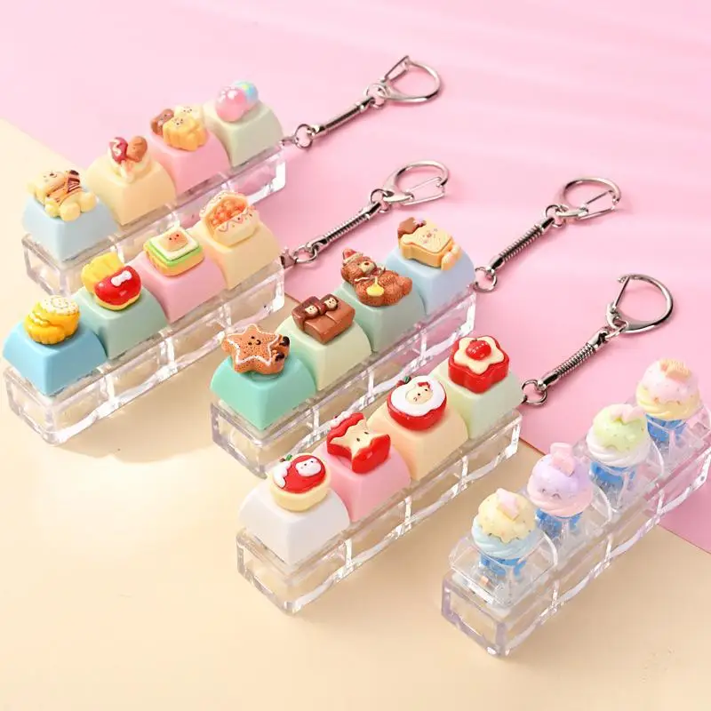 Cute Fidget Clicker Keychain Mini Push Button Stress Relief Toy Kawaii Bag Charm Portable EDC Keyring Gift for Kids Adults