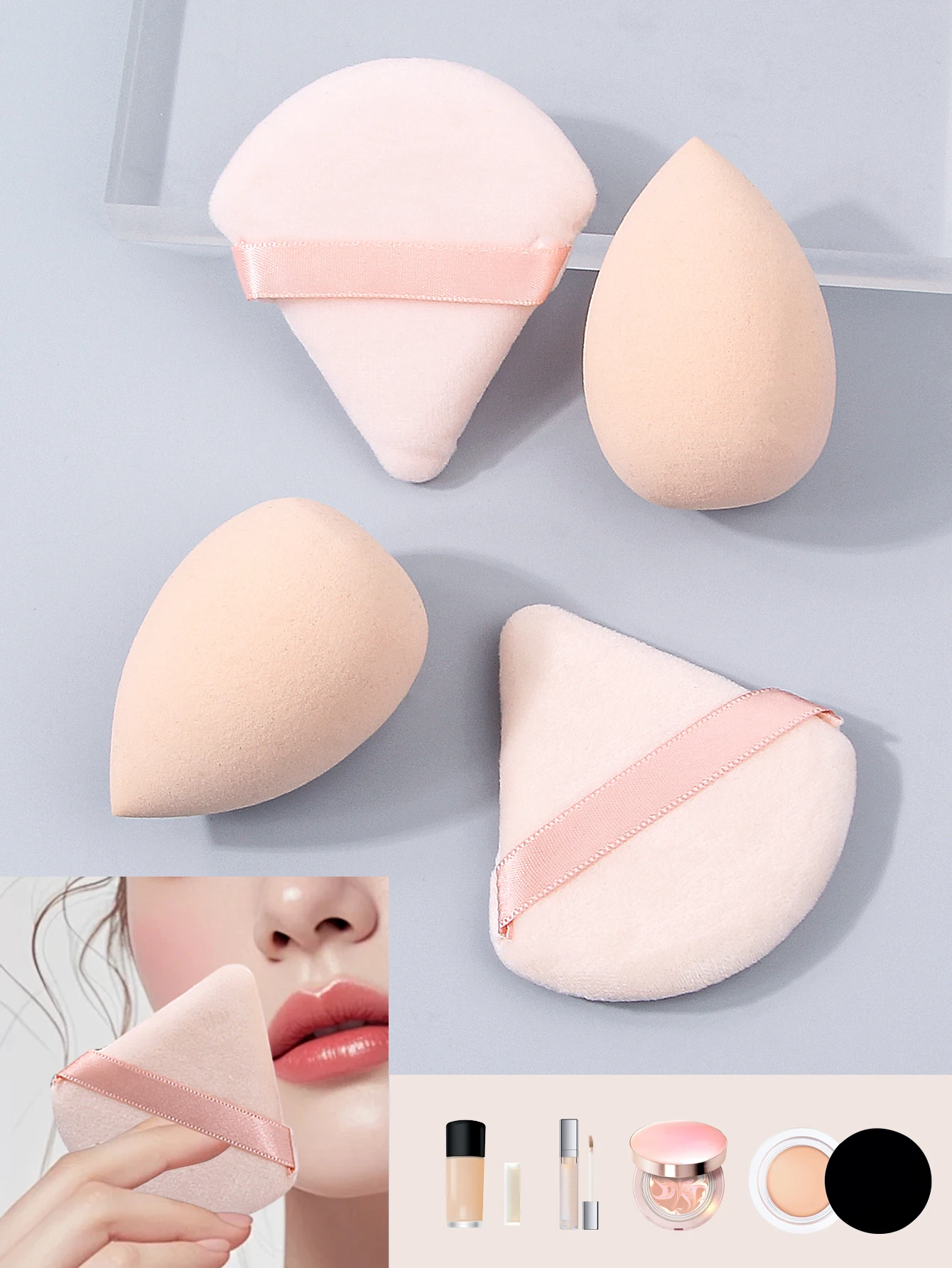 7 قطع من إسفنجة البودرة فائقة النعومة وغير لزجة، تأتي منتفخة مسحوق مثلثة مع صندوق تخزين محمول للسفر