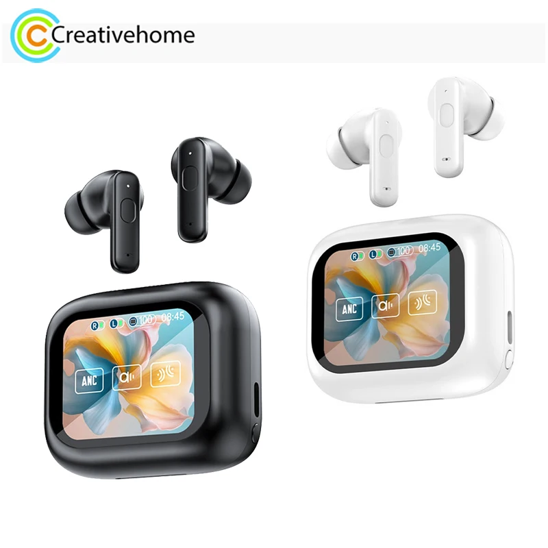 LY30 ANC+ENC Noise Reduction Wireless Earphones LED Full-color Touch Screen Bluetooth-5.4 Smart Headphone 320mAh Charging Case