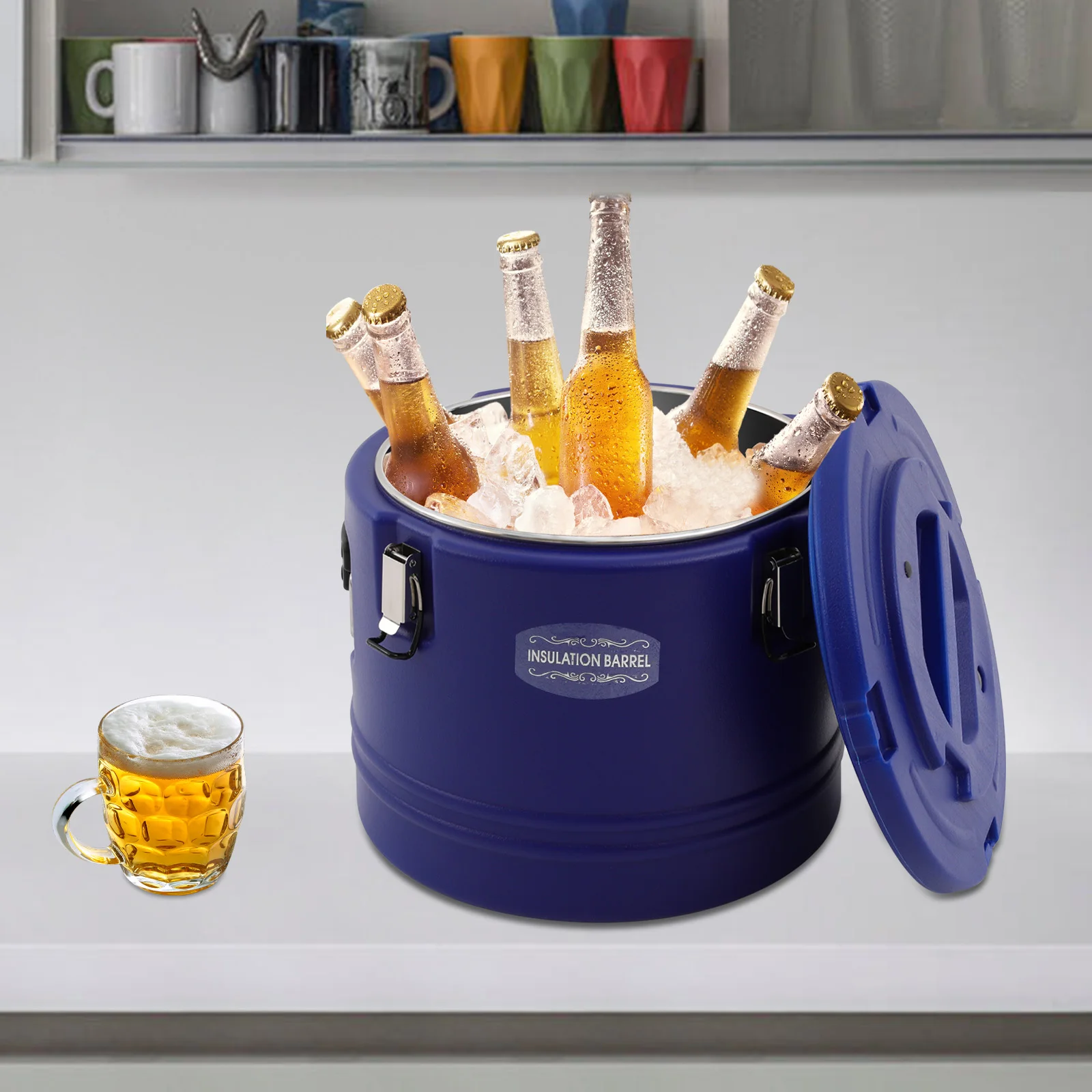 

Round Commercial Insulated Bucket, 30L/31.7Qt Portable Insulated Soup Container Seal in Freshness, for Family Picnics Gatherings