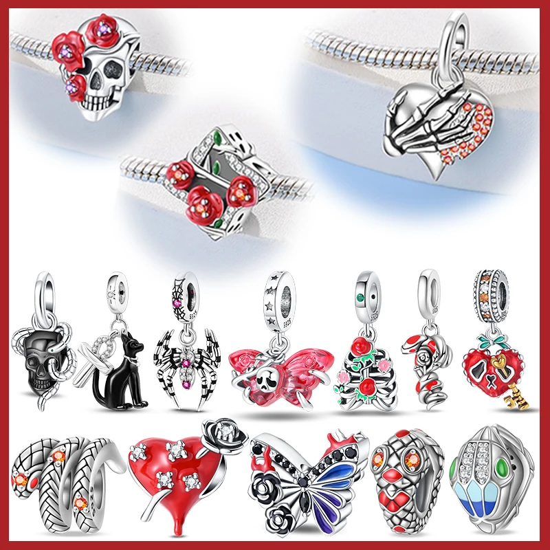 Neue 925 Silber Gothic Persönlichkeit Viper Spinne Skelett Charms Perlen Fit Pan Original Armbänder DIY Beste Edlen Schmuck Geschenke