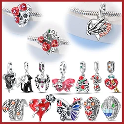 New 925 Silver Gothic Personality Viper Spider Skeleton Charms Beads Fit Pan Original Bracelets DIY Best Fine Jewelry Gifts