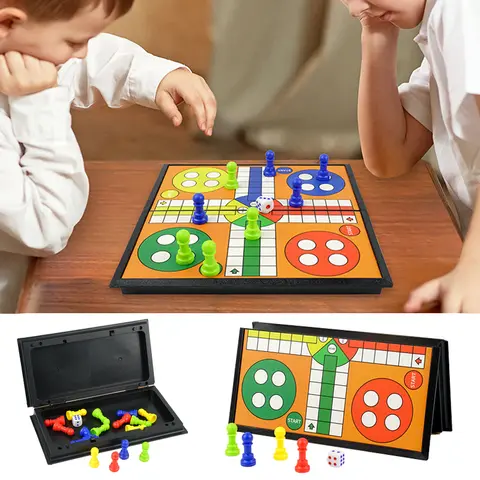Portable Ludo Chess Backgammon Game Set Foldable Board Travel Family Kidsv Party Toy