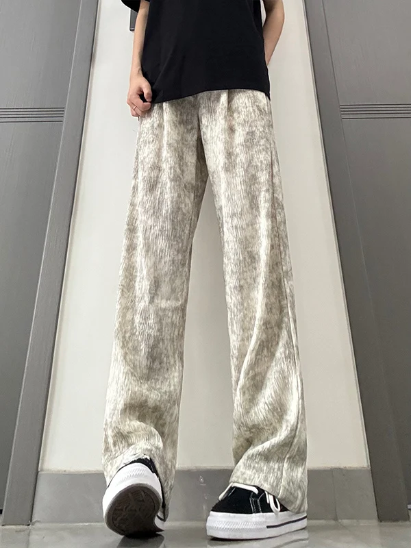 American Dyed Loose Men's Pants Textured Lazy Dra Ice Silk Straight Leg Qui Dry Cool Feeling Air Conditioning Trousers