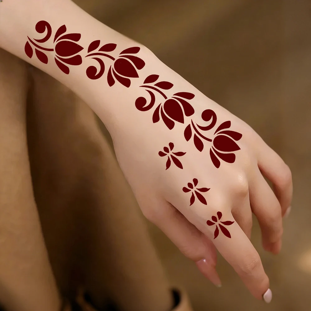 1pc Henna Tattoo Stencil Flower Tattoo Templates For Hand Body Painting Mehndi Design Tattoo Tools Temporary Tattoos