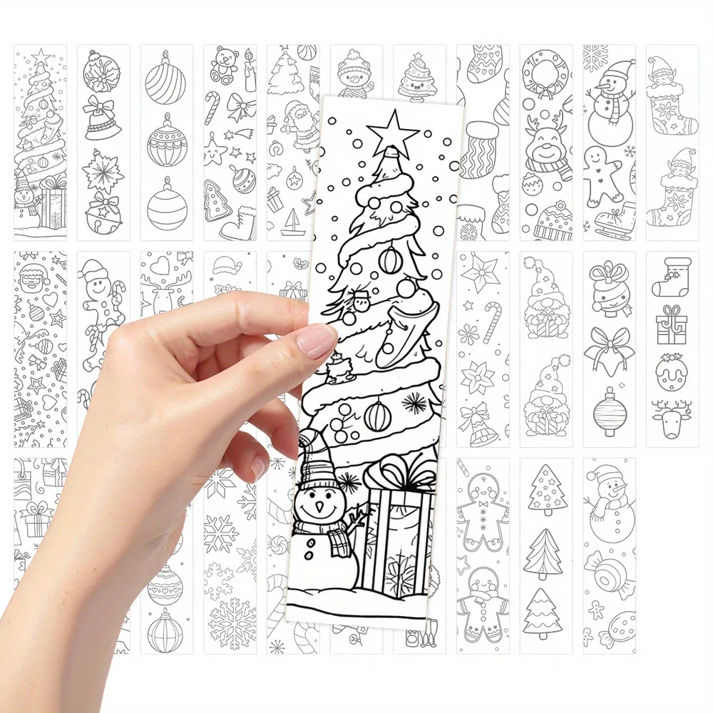 32pcs Color Your Own Christmas Bookmarks Cute Santa Gingerbread Man Tree Coloring Bookmarks DIY Blank Coloring Page Bookmarks