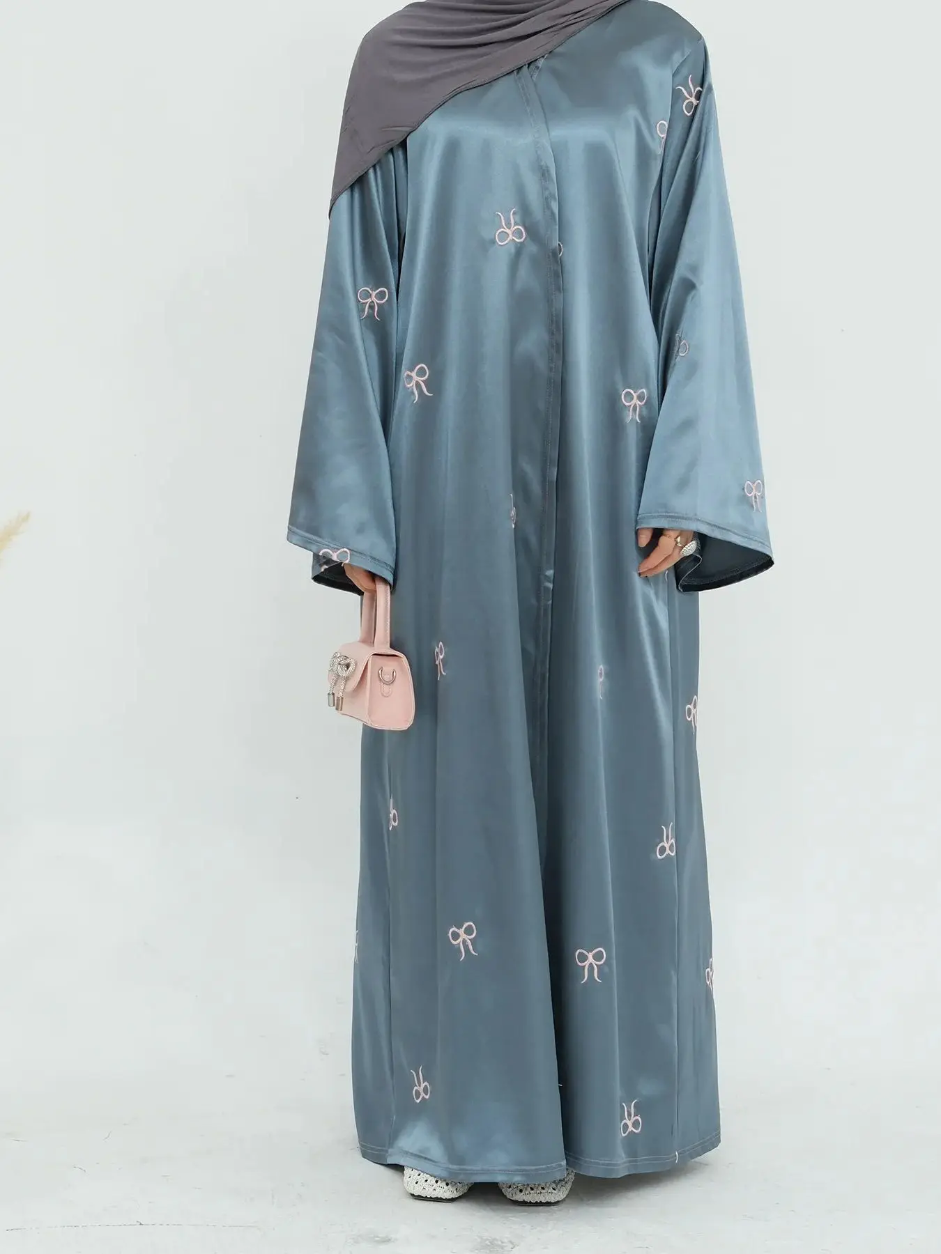 

Fashion Embroidery Kimono Oversized Muslim Robe abaya syari female full length opened Muslim abaya Worship Service abayas wy2156