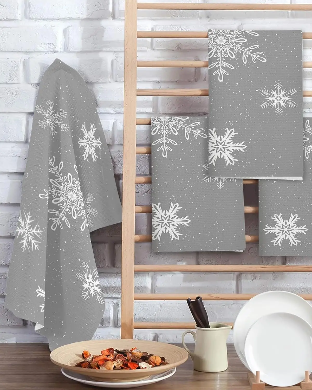 Christmas Grey Snowflake Kitchen Dish Tea Towels Cleaning Supplies Quick Drying Bar Hand Dishcloths Christmas Decorations