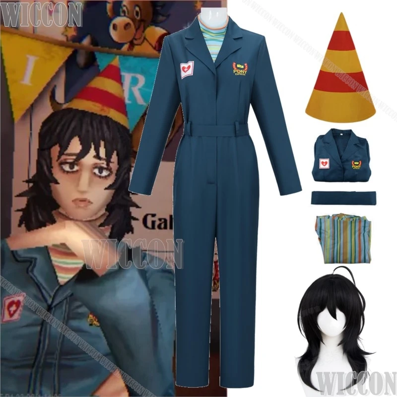 

Anya Mouthwashing Sailor Horror Game Cosplay Blue Jumpsuit Birthday Hat Shirt Belt Woman Girl Suit Wig Halloween Party Outfit