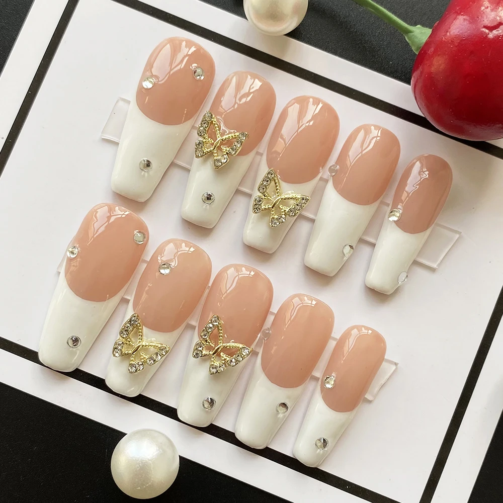 

Salon Quality Design Handmade Acrylic Gel French 10PCS Press on Nails Luxury Glossy Unique Design Full Decorated Manual Nails