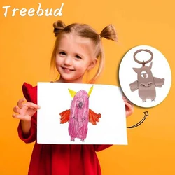 Treebud Custom Drawing Keychains Stainless Steel for Chirldren Handmade Personalized Picture Necklace Bracelets for Mom Dad Kids