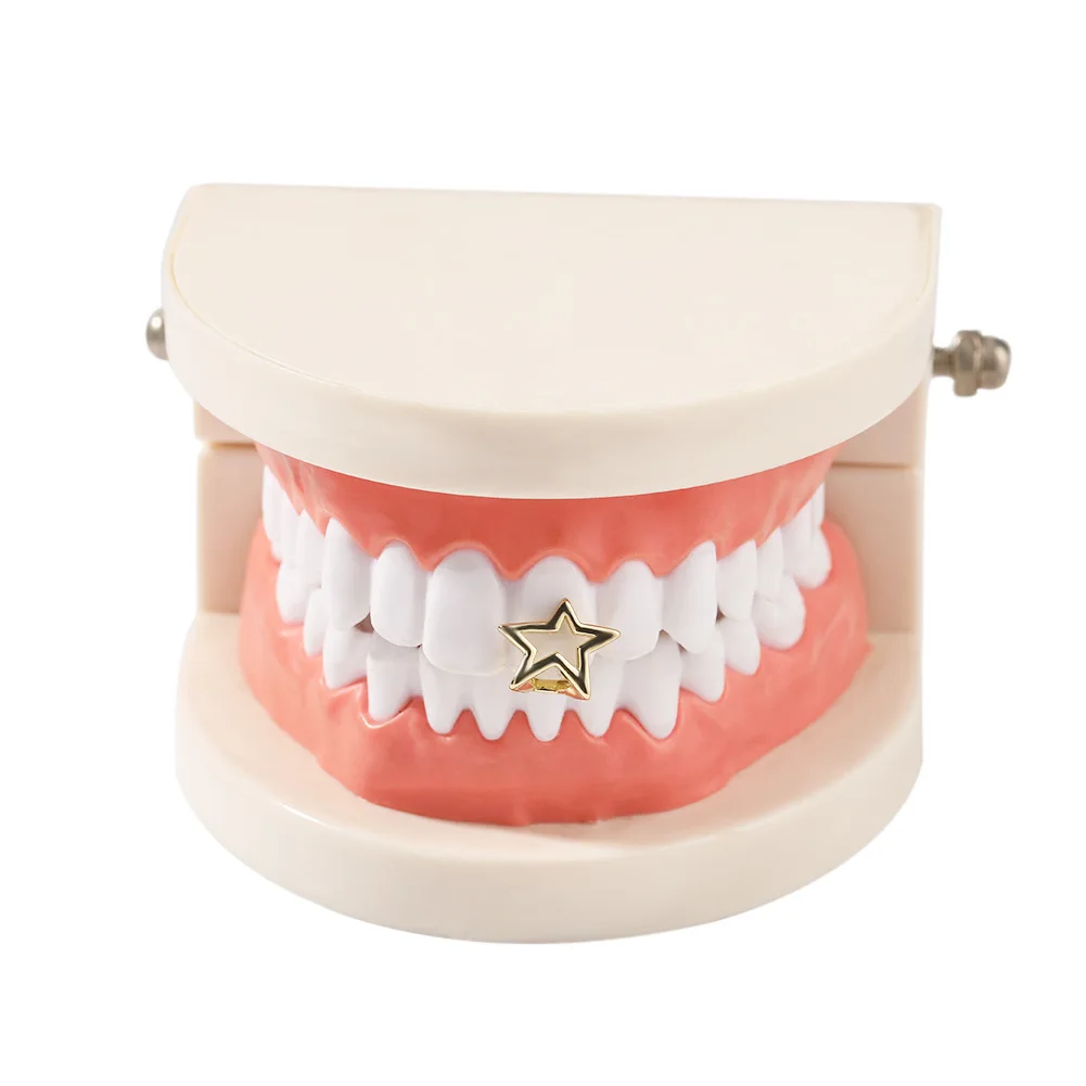 YOUNGX Punk Y2K Hollow Star Teeth Grillz Hip Hop Gold Silver Color Pentagrams Tooth Caps For Women Men Jewelry Party Gift