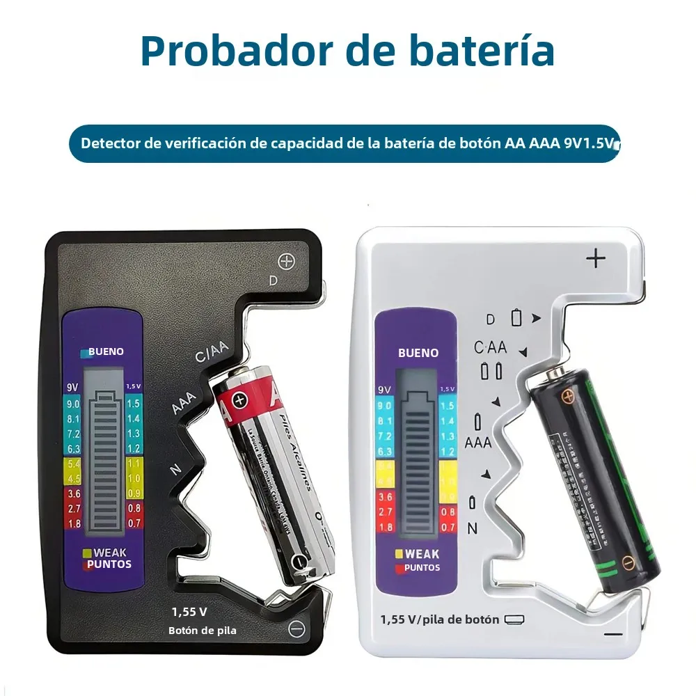 Comprobador Digital de Baterías con Pantalla LCD para Pilas C, D, N, AA, AAA, 9V, 1.5V y Pilas de Botón, Detector de Capacidad y Analizador de Carga