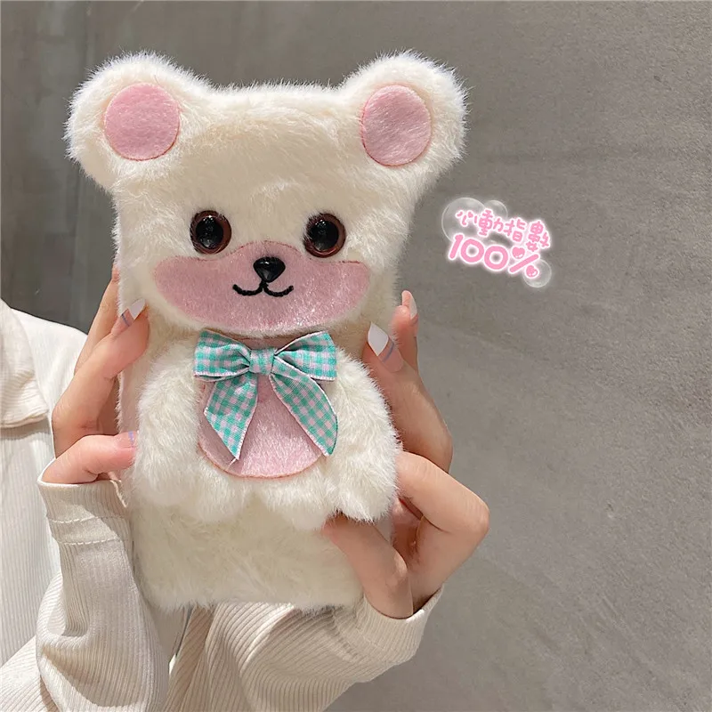 

Plush Anime Bear Phone Case For Oneplus Nord N100 9R 8T 7T 6T 5T 3T One Plus 9 8 7 Pro 6 5 3 Cute Cartoon Holder Stand Soft Case