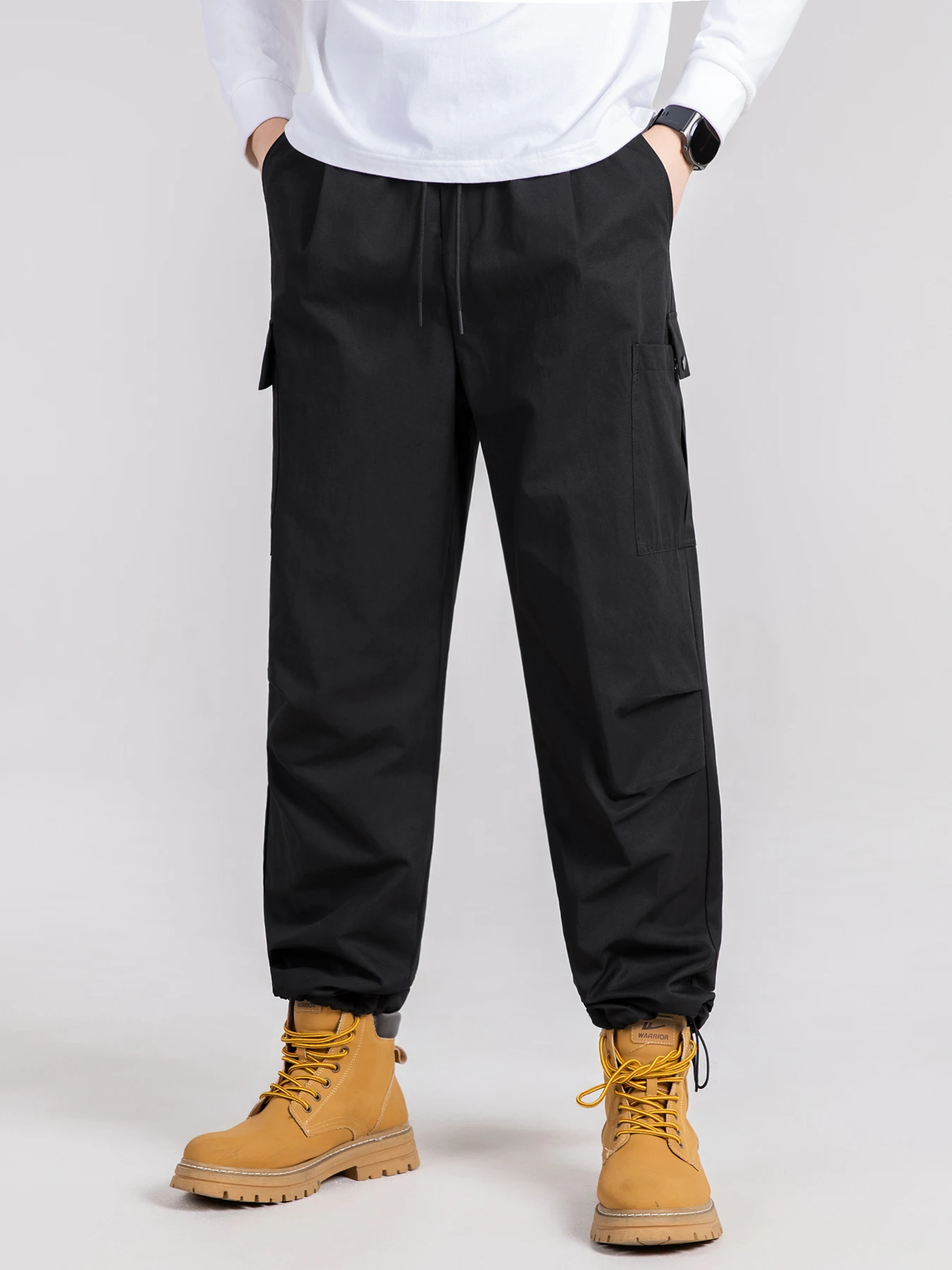 

Men's Tactical Work Pants - Heavy-Duty All-Terrain Outdoor Pants with Elastic Drawstring Waist and Multiple Utility Pets, Khaki/