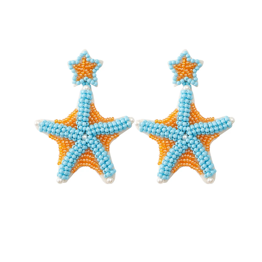 Handmade Jewelry Accessories Wholesale Cute Faux Pearl Orange Blue Star Starfish Seed Beaded Earrings for Women