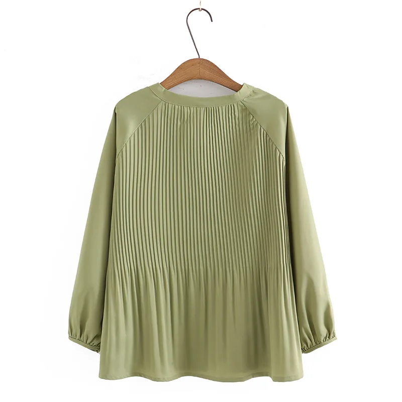 Women Blouses Plus Size 4xl LOOSE Temperament Pleated Tops Simple Solid Color Raglan Sleeves Chiffon Shirt Autumn 2022