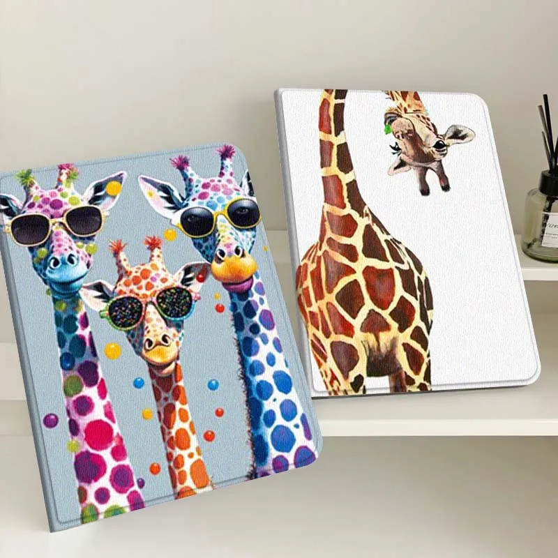 

Cartoon Art Giraffe Gift For Apple iPad Pro Air 13 2 7th 6th 2025 M2 M3 M4 M512.9 13 inch Foldable Tablet Case