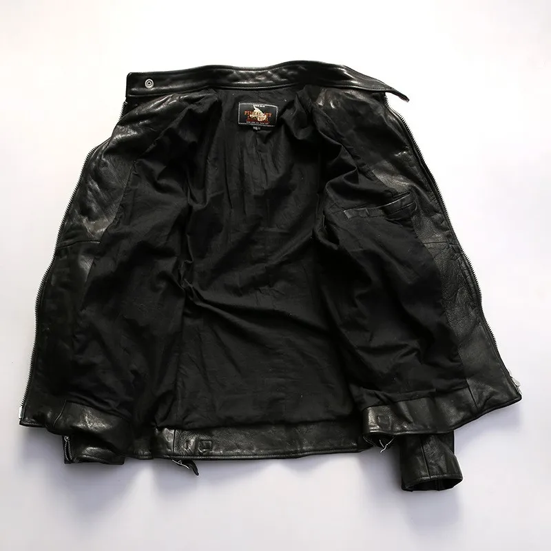 All-vegetable-tanned cowhide leather men's stand-up collar motorcycle