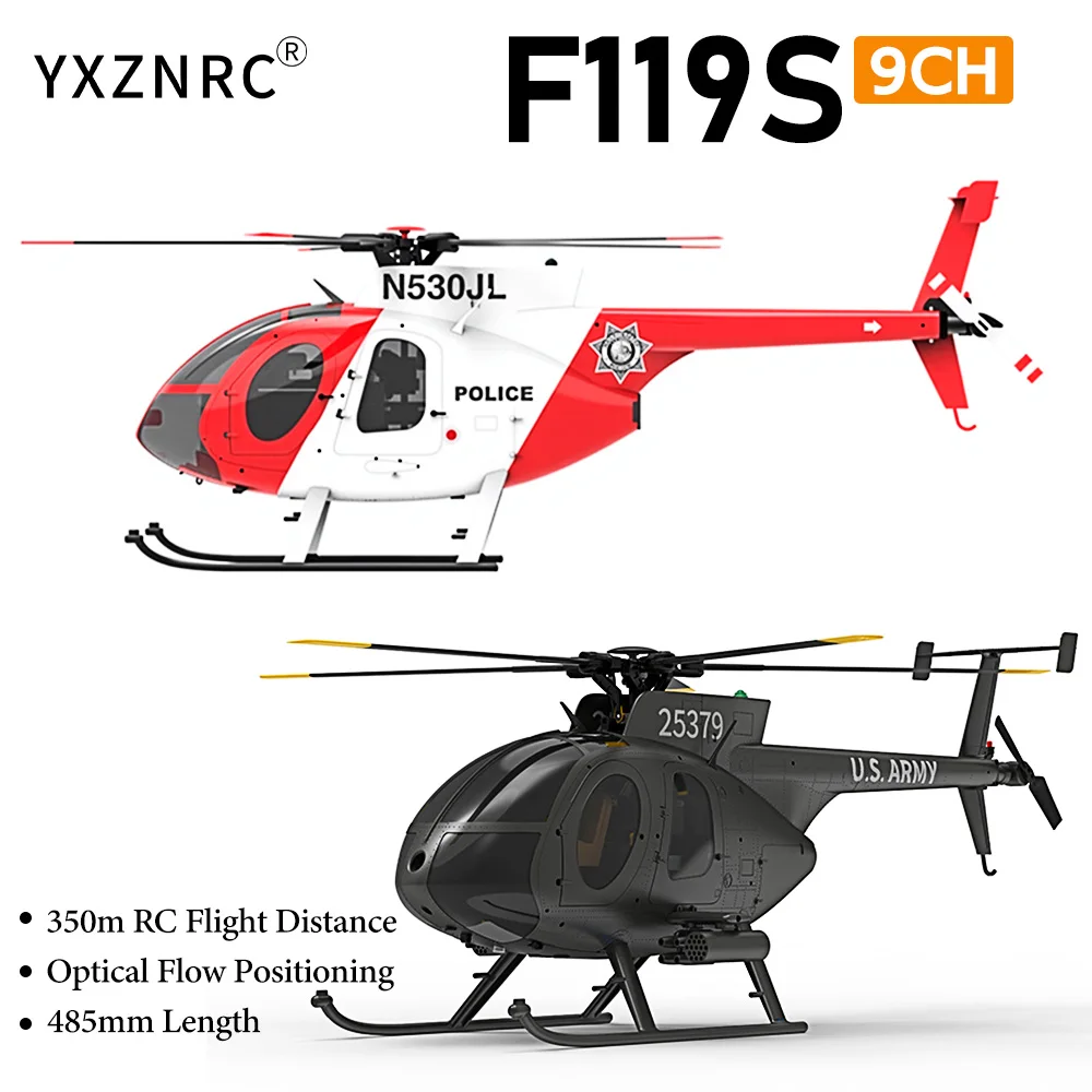

YUXIANG F119S(MD500) Helicopter 9CH GPS 1/16 Optical Flow +LiDAR TOF/Altitude Hold Dual Brushless 350m 18Min Fight RC Airplane