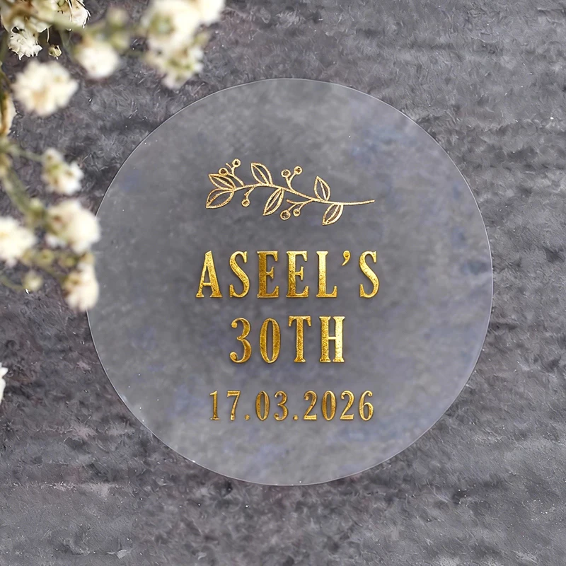 

50PCS Personalized Birthday Stickers Waterproof Round Transparent Stickers Gold Foil & Silver Foil Stickers, Gift Label Sticker