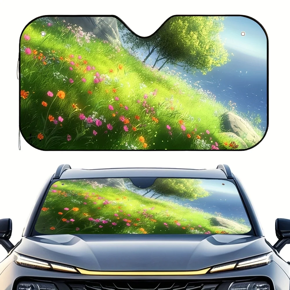 Pare-soleil de voiture Spring Meadow Bliss, 1 pièce, offre une forte Protection solaire pour les aventures de Camping, un charmant accessoire de véhicule qui s'adapte