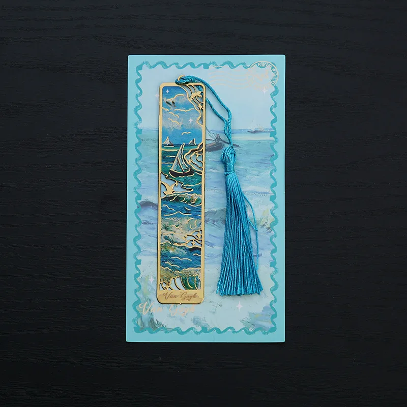 Hollow Metal Bookmark Oil Painting Style Exquisite Book Marks Landscape Flower Rectangular Reading Stationery for Student Kids
