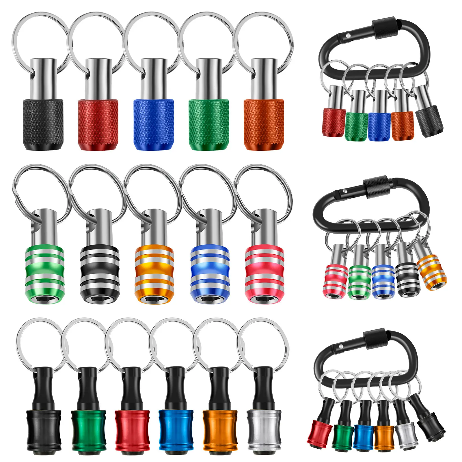 19 件 1/4 Inch Hex Shank Screwdriver Bit Holder Aluminum Alloy Extension Bar Keychain Screw Adapter Keychain Bit Holder