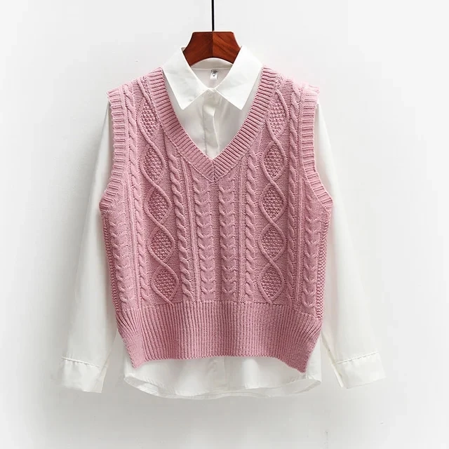 Korean Style Fashion Women Sweater Vest 2024 New Spring Fall Sleeveless Knitted V Neck Pullovers Female Jumper Top Outerwear