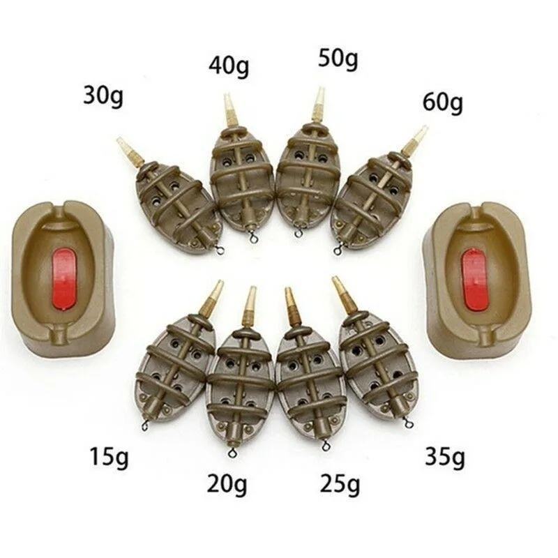 5pcs/Set Inline Method Feeder Mould Bait Thrower Bait Plumb Set Carp Fishing Bait Holder Tool