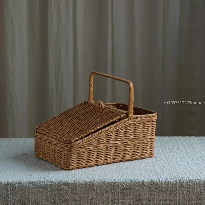 Picnic Basket Indonesian Vine Edge Handmade Weaving Hand Held Storage Basket Outdoor Picnic Fruit Basket