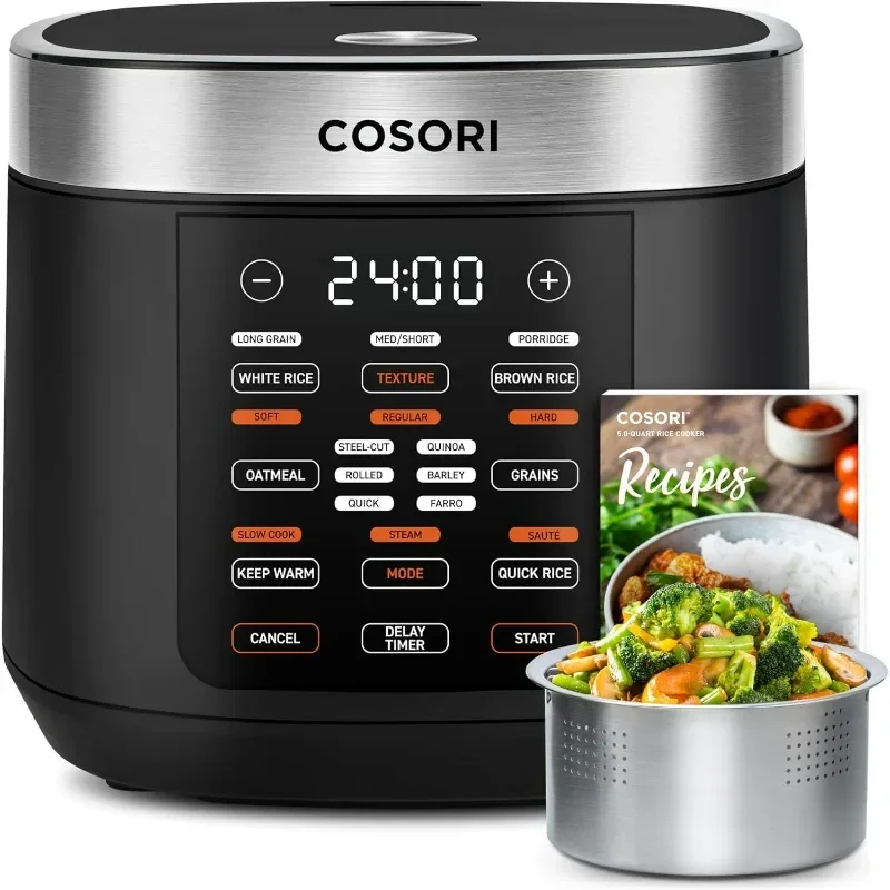 Rice Cooker 10 Cup, 24h Keep Warm, 18 Functions Fuzzy Logic Rice Maker with Stainless Steel Steamer Basket, Slow Cooker