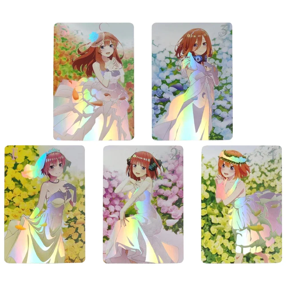 5Pcs/set The Quintessential Quintuplets Flash Card Nakano Miku Nakano Itsuki Wedding Dress Series Classic Anime Collection Cards