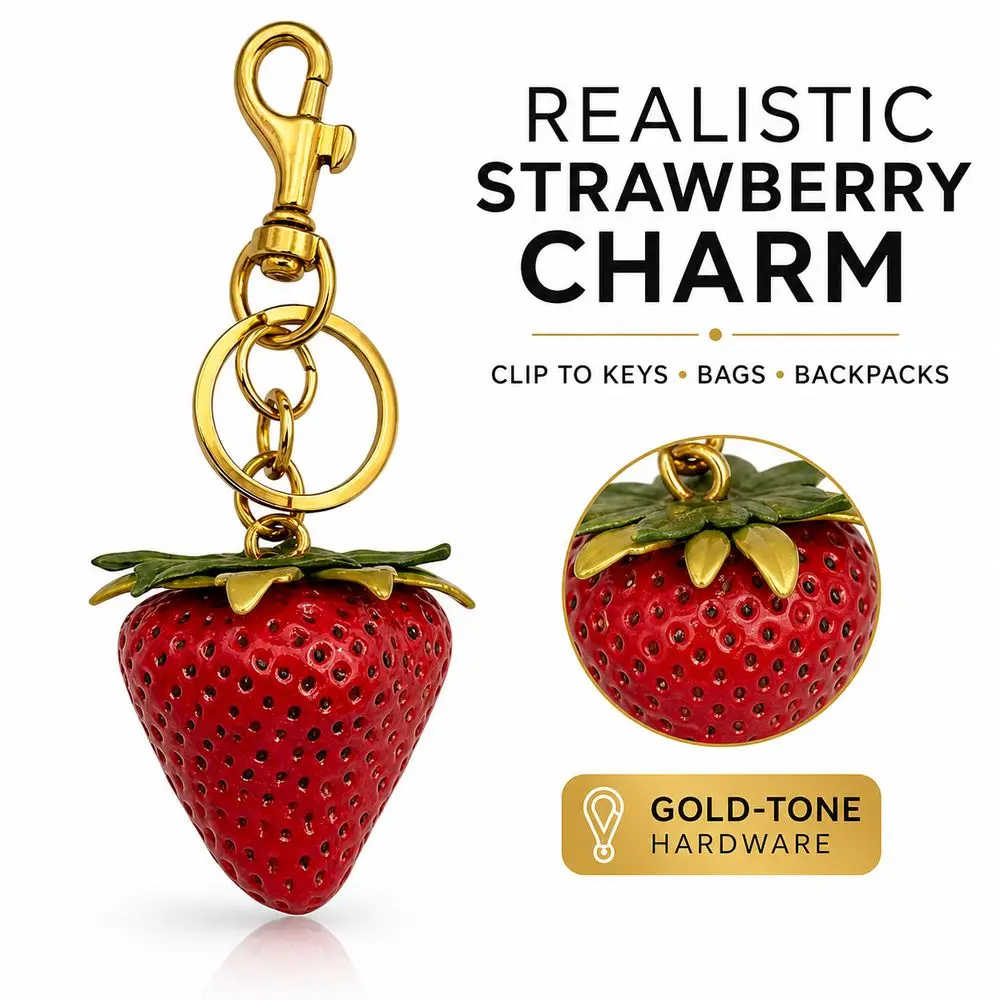 Cartoon Strawberry Keychain Realistic Fruit Textured Surface Strawberry Pendant Resin Strawberry Bag Charm Backpack Decoration